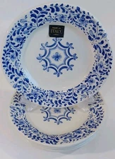 Effetti Ceramic Blue Floral Salad Plate Set 8.75" Set Of 4, Made In Italy, New