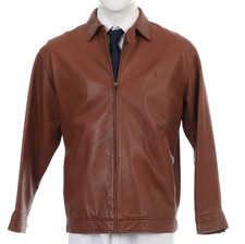 New POLO RALPH LAUREN Brown Cognac Classic Nappa Leather Jacket Medium M
