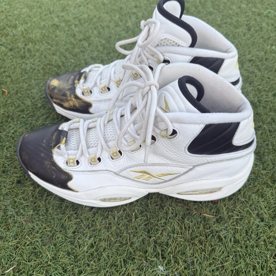 Reebok Iverson Question Mid Size 10.5 Respect My Shine Black & Gold EF7599 - Image 2 of 4