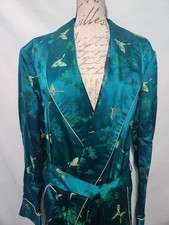 Vintage Vibrant Blue/Green Butterfly Silky Robe. Luxurious. Thick. Tie Belt.