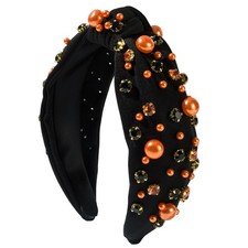 Halloween Knotted Headband Women Fashion Black Rhinestone Pearl Hair Accessory