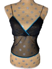 Vtg Y2K Cami Babydoll Top XS Black Sheer Mesh Fairy Goth Whimsigoth Grunge Rave