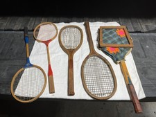 Lot of 3 Antique Wood Tennis Rackets and 2 Badminton Rackets