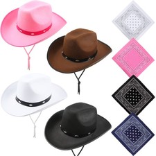SGBETTER 4 Pack Cowboy Hat with 4 Pack Bandana Felt Studded Western Rodeo Tex...