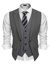 Men's Layered Suit Vest Business Dress Vests Formal Wedding 3X-Large Dark Gray