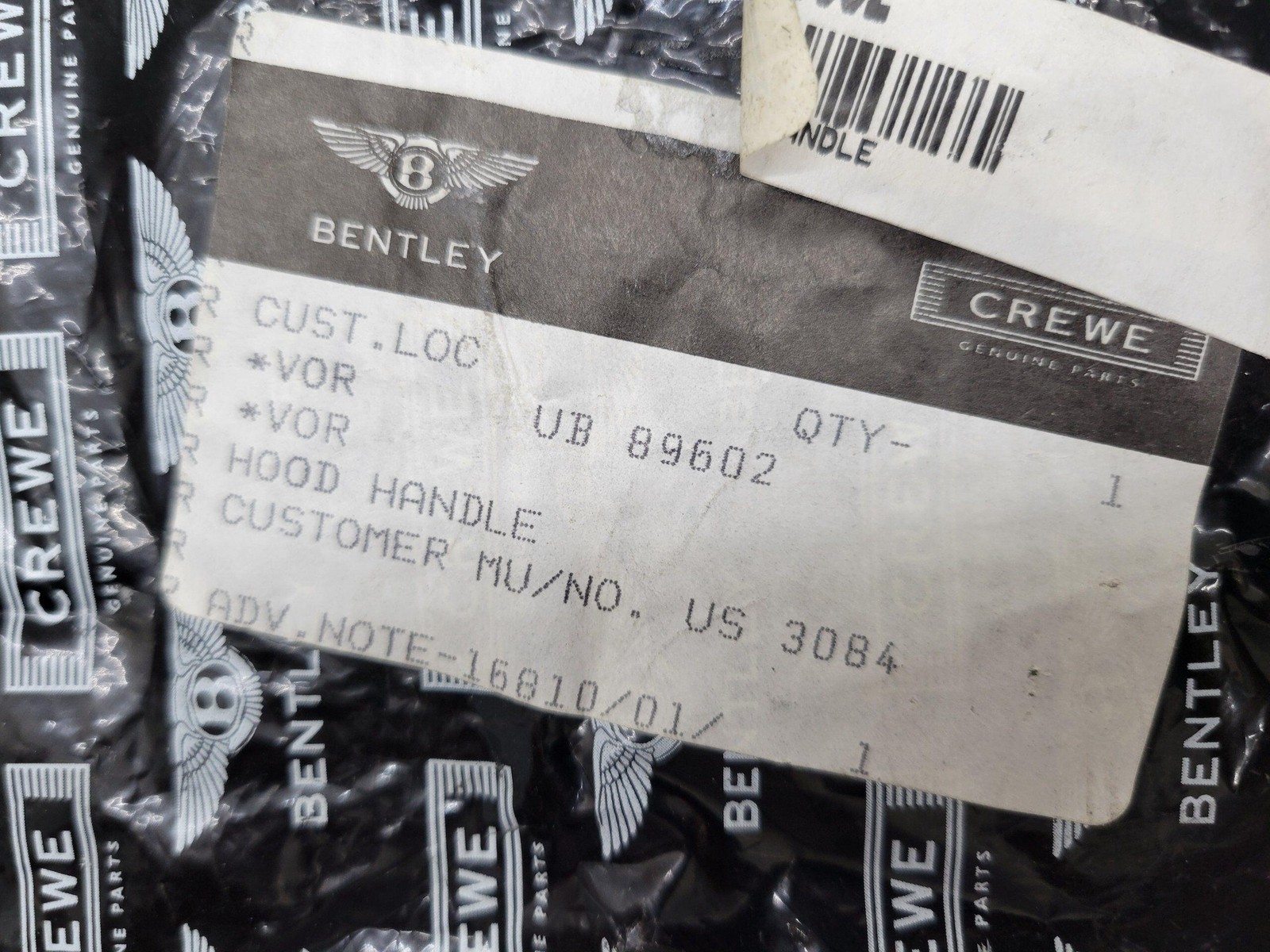 Rolls Royce / Bentley HOOD HANDLE UB89602