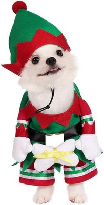 Mogoko Dog Cat Christmas Elf Costume, Funny Pet Cosplay Dress with Cap, Puppy Fl