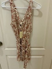 monteau cream and rust floral women's dress/shortall size small NWT