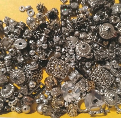 VTG MIXED BEAD LOT SOME STERLING SILVER 925 ALL METAL JEWELRY MAKING LOOSE BEADS