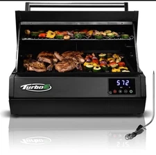 PLUGnGRILL Turbo E Outdoor Electric Grill, Infrared BBQ w/ Meat Probe Thermostat