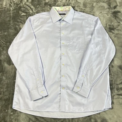 Camisa de Vestir Eton Para Hombres 48 19 Azul Borde Floral Preppy Abotonada Cóctel Inteligente - Imagen 1 de 4