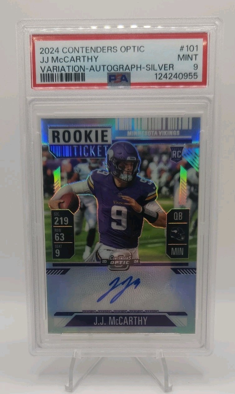 2024 CONTENDERS OPTIC VARIATION AUTO SILVER #101 JJ MCCARTHY ROOKIE RC PSA 9 🔥