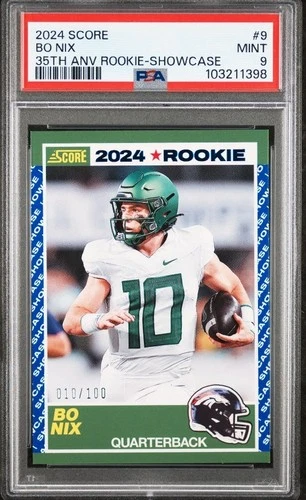 2024 Score - 35th Anniversary Rookie Bo Nix #9 (RC) # Match Showcase PSA 9