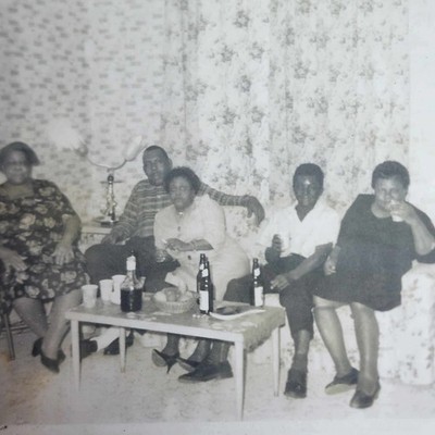 Vintage Snapshot Photo Black Couples Tipping Back Some Beers In Living Room