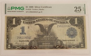 1899 $1 Black Eagle Silver Certificate Fr. 233 Teehee | Burke PMG 25 EPQ!