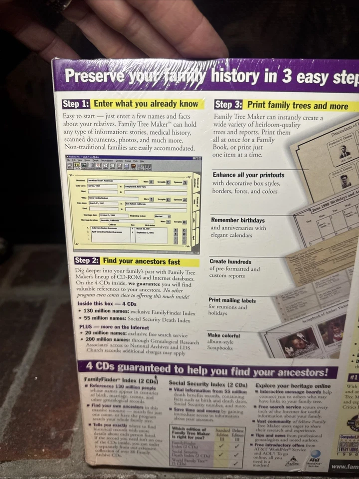 Family Tree Maker Standard Edition III Windows 95 3.1 4 CD-ROM Broderbund V4 NEW - Image 4 of 4