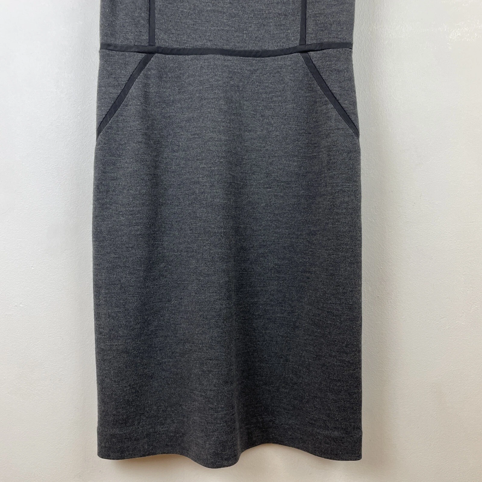 Abito Tory Burch grigio maglia lana matita senza maniche nero tubino lunghezza ginocchio M