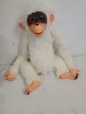 VINTAGE Plush Vinyl Monkey Toy Sleep Eyes WHITE 22"