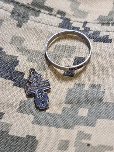 Geschichte UKRAINE 2022 Soldatenamulett SILBER Ringkreuz Herr hilf mir im Krieg. - Bild 2 von 4