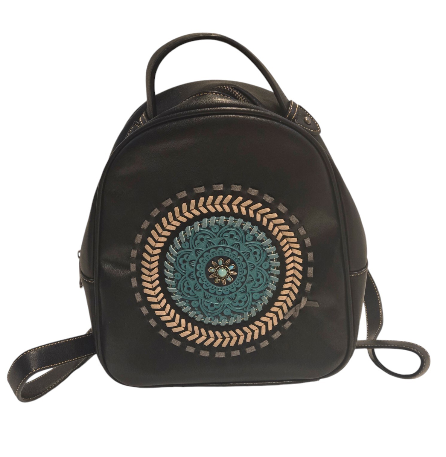 Trinity Ranch Black Backpack Turquoise Leather W/… - image 1