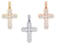26 Pointer Solitaire 3 1/2 CT Real Diamond Cross Pendant 1.7" 14K Gold