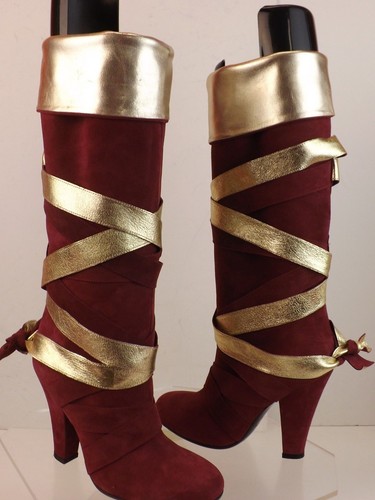 NUEVO MARC JACOBS TINTO ANTE ORO CORREA ENVUELTA BOTAS ALTAS DE NOCHE 35.5 - Imagen 10 de 12