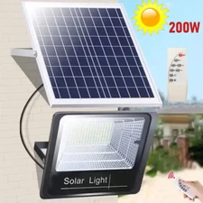 Commercial 200W LED Solar Street Flood Light Outdoor Dusk To Dawn Wall Road Lamp