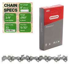 8" OREGON 91PX033 Chainsaw Chain 3/8" .050" (1.3mm) 91P033 91PJ033 91VG033