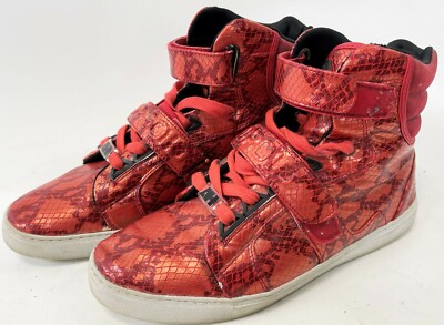 ANDROID HOMME AHB10002 High Top Propulsion Wine Faux Snakeskin Sneakers 11.5