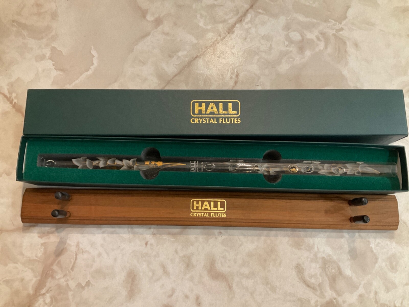 Hall Crystal Glass Flute 0201 G Flute White/Gold Lily Etching Inline Tone Holes eBay