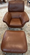 Minotti Brown Leather Blake Chair with Ottoman