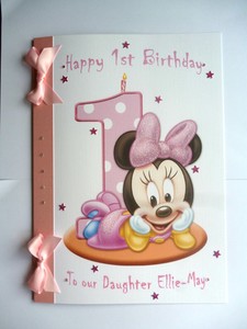 Personalised Hand Made A4 Baby Girl Minnie Mouse 1st Birthday Card