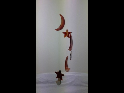 Luna y Estrella ""Rojo Industria"" Color Losa de Ágata Timbre de Viento con Bambú st - Imagen 3 de 7