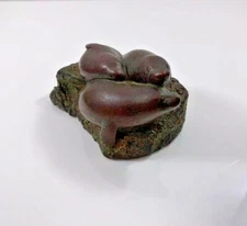 Vintage Boma Canada Three Seals Laying On A Rock Rare Figurine