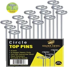 6 Inches Circle Top Pins 8 Gauge STRONG Galvanized Landscape Staples Fabric SOD