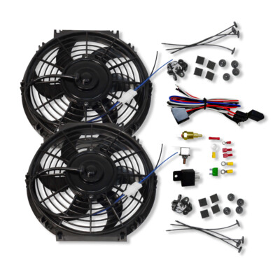 2 x 10'' Universal Slim Fan Push Pull Electric Radiator Cooling & Thermostat Kit
