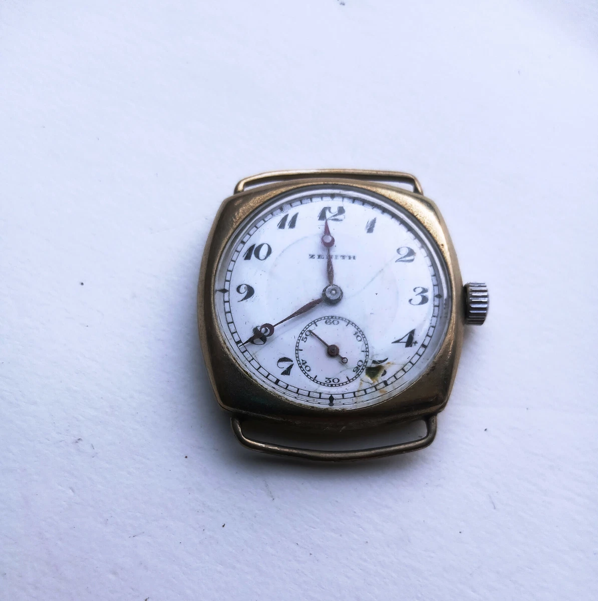 Vintage Zenith Side Second 17 Jewels Porcelean Dial Hand Wind Mens Wrist Watch