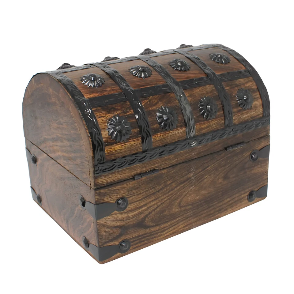 Nautical Cove Pirate Treasure Chest with Iron Lock and Skeleton Key - Wood Box - Image 2 of 4