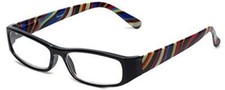 Calabria 734 Reading Glasses w/Wavy Striped Design Matching Case in Black 6.00