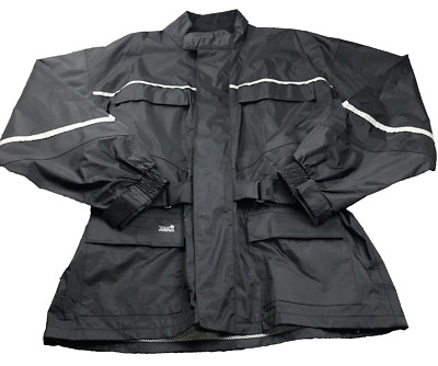 TourMaster Mens Rain Jacket Sz M Black Full Zip High Neck Motorcycle Pockets
