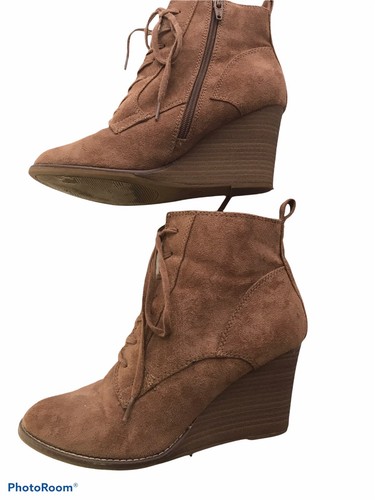wedge suede booties with laces