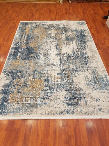 modern woollen turkish rug with vintage reworked design