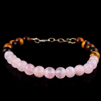 Awesome Tiger Eye & Rose Quartz 96.00 Cts Beaded Amazing  - Tiger eye& Rose quartz gemstone bracelet A-4 main image 0