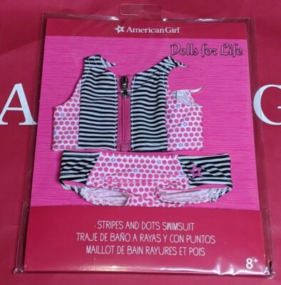 American Girl doll STRIPES DOTS SWIMSUIT Truly Me Summer Beach NEW! Black  pink