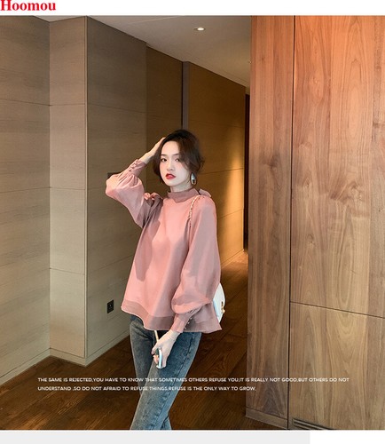 Korean Women Bow Tie Puff Sleeve Chiffon Party Formal Workwear Blouse Tops Shirt - Picture 8 of 15