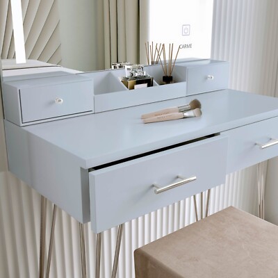 grey silver dressing table Elizabeth Dressing Table Set Grey + White