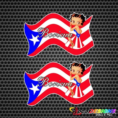 2x Betty Boop Boricua Puerto Rico Flag Dress Vinyl Car Stickers