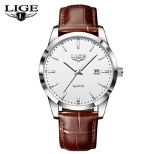 LIGE Men's Watch Quartz Analog Calendar Leather Strap Luminous Luxury Wristwatch