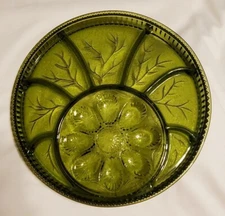 Indiana Glass Tree of Life Deviled Egg Divided Serving Plate in the color Green