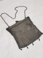 VTG 1900s German Silver Mesh Bag/Purse Chain Handle Marked  READ 
